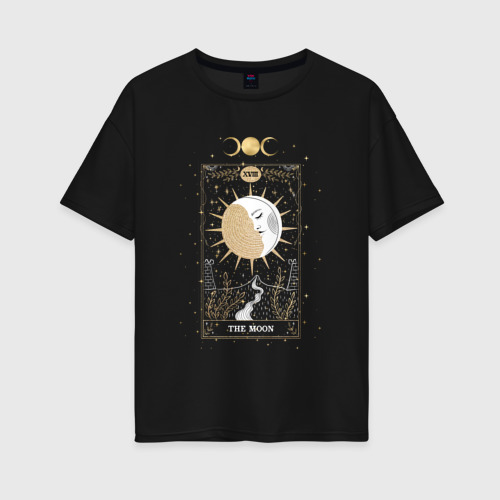 Женская футболка хлопок Oversize с принтом Карта Таро луна эзотерика мистика, вид спереди #2