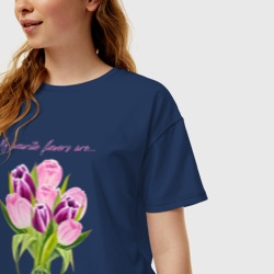 Женская футболка хлопок Oversize Мои любимые цветы тюльпаны - фото 2