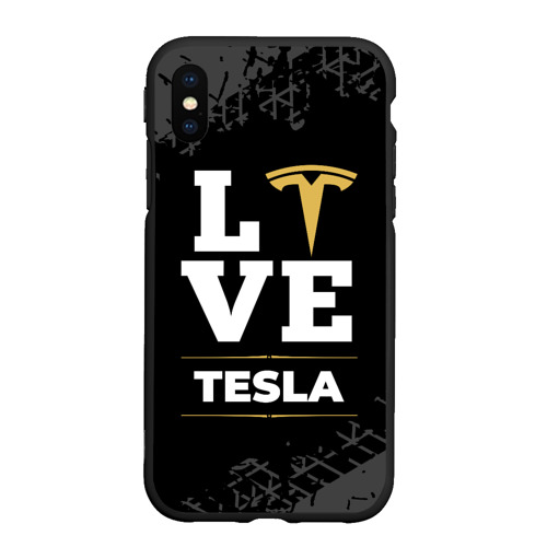 Чехол для iPhone XS Max матовый с принтом Tesla Love Classic со следами шин на фоне, вид спереди #2