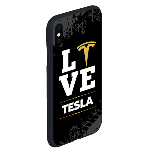 Чехол для iPhone XS Max матовый с принтом Tesla Love Classic со следами шин на фоне, вид сбоку #3