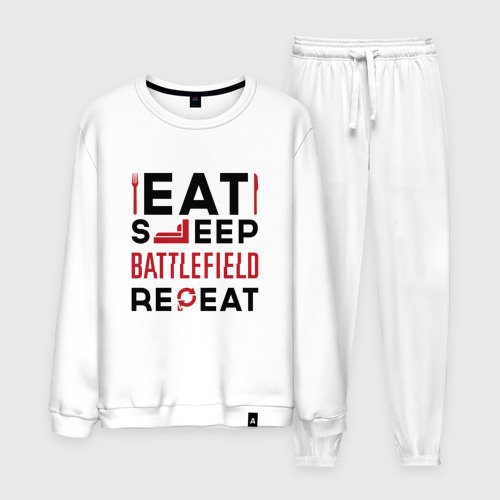 Мужской костюм хлопок Надпись: Eat Sleep Battlefield Repeat, цвет белый