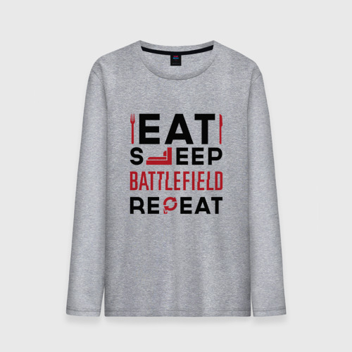 Мужской лонгслив хлопок с принтом Надпись: Eat Sleep Battlefield Repeat, вид спереди #2