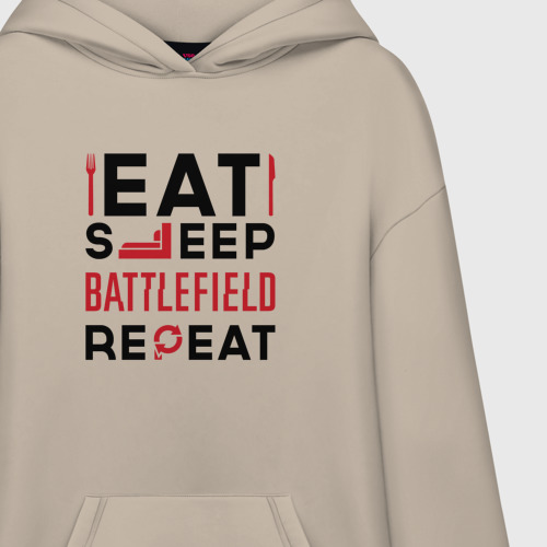 Худи SuperOversize хлопок Надпись: Eat Sleep Battlefield Repeat, цвет миндальный - фото 3