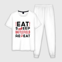 Мужская пижама хлопок Надпись: Eat Sleep Battlefield Repeat