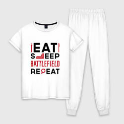 Женская пижама хлопок Надпись: Eat Sleep Battlefield Repeat
