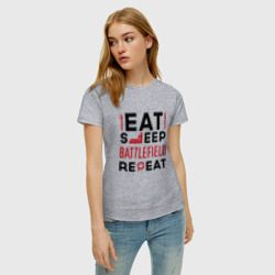 Женская футболка хлопок Надпись: Eat Sleep Battlefield Repeat - фото 2