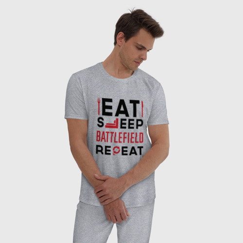 Мужская пижама хлопок с принтом Надпись: Eat Sleep Battlefield Repeat, фото на моделе #1