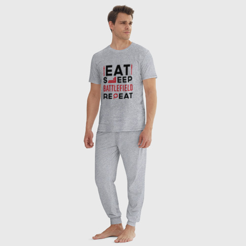 Мужская пижама хлопок с принтом Надпись: Eat Sleep Battlefield Repeat, вид сбоку #3