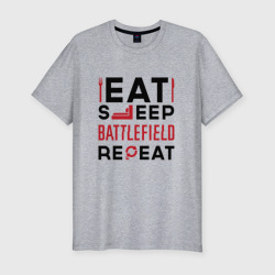 Мужская футболка хлопок Slim Надпись: Eat Sleep Battlefield Repeat