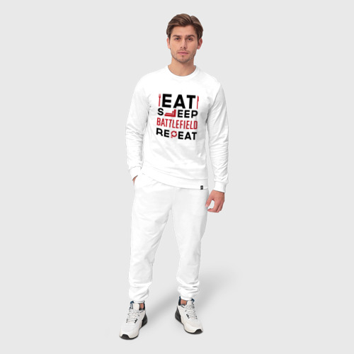 Мужской костюм хлопок Надпись: Eat Sleep Battlefield Repeat, цвет белый - фото 3