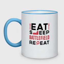 Кружка двухцветная Надпись: Eat Sleep Battlefield Repeat