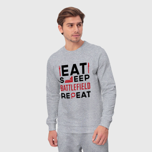 Мужской костюм хлопок Надпись: Eat Sleep Battlefield Repeat, цвет меланж - фото 5