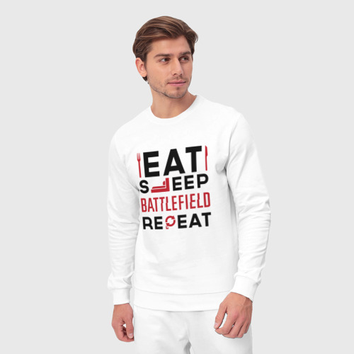 Мужской костюм хлопок Надпись: Eat Sleep Battlefield Repeat, цвет белый - фото 5