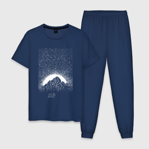 Мужская пижама хлопок Звёздное небо и медведь, цвет темно-синий