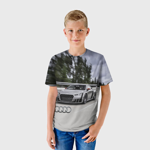 Детская футболка 3D с принтом Ауди на скоростном шоссе Audi on the expressway, фото на моделе #1