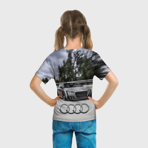 Детская футболка 3D с принтом Ауди на скоростном шоссе Audi on the expressway, вид сзади #2