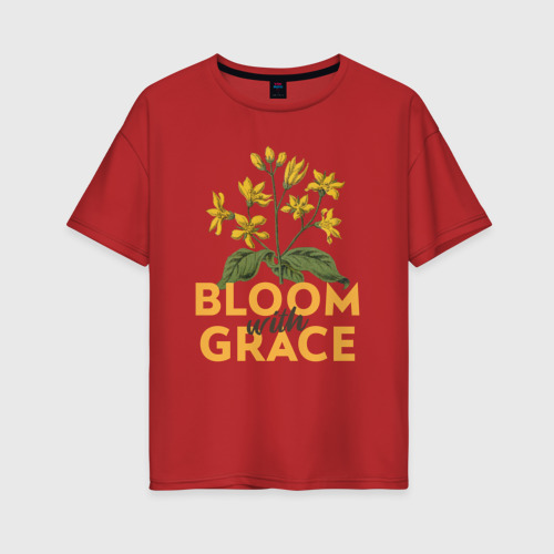 Женская футболка хлопок Oversize Bloom with grace, цвет красный