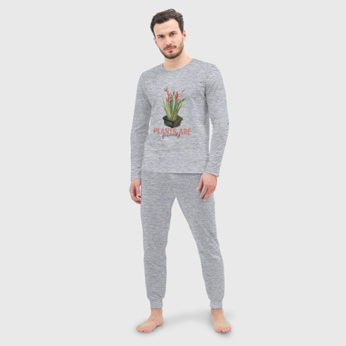 Мужская пижама с лонгсливом хлопок Plants are friends, цвет меланж - фото 3