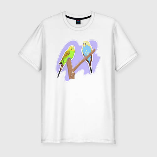 Мужская футболка хлопок Slim Волнистыи попугай, цвет белый