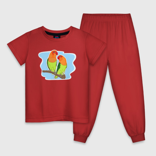Детская пижама хлопок Птицы Неразлучники, цвет красный