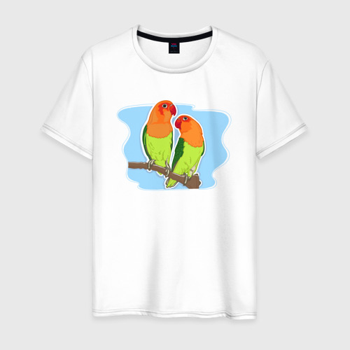 Мужская футболка из хлопка с принтом Птицы Неразлучники, вид спереди №1