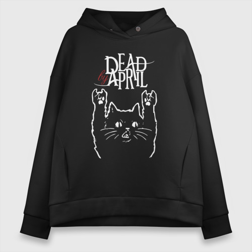 Женское худи Oversize хлопок Dead by April Рок кот, цвет черный