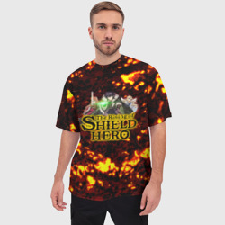 Мужская футболка oversize 3D The Rising of the Shield Hero персонажи на фоне черепов в огне - фото 2