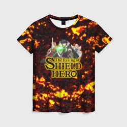Женская футболка 3D The Rising of the Shield Hero персонажи на фоне черепов в огне