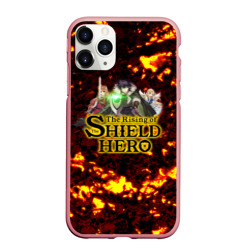 Чехол для iPhone 11 Pro Max матовый The Rising of the Shield Hero персонажи на фоне черепов в огне