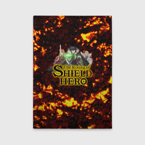 Обложка для автодокументов The Rising of the Shield Hero персонажи на фоне черепов в огне, цвет фиолетовый