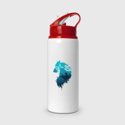 Бутылка для воды с трубочкой Принцесса Мононоке волчий силуэт