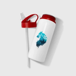 Бутылка для воды с трубочкой Принцесса Мононоке волчий силуэт - фото 2