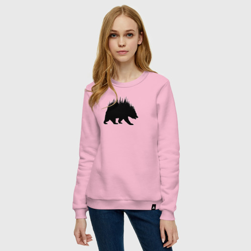 Женский свитшот хлопок Медведь и лес, цвет светло-розовый - фото 3