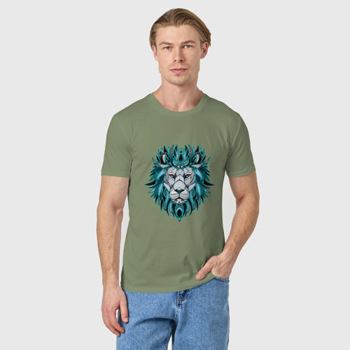 Мужская футболка хлопок с принтом Голубой лев, фото на моделе #1