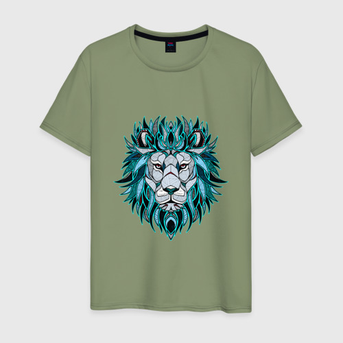Мужская футболка хлопок с принтом Голубой лев, вид спереди #2
