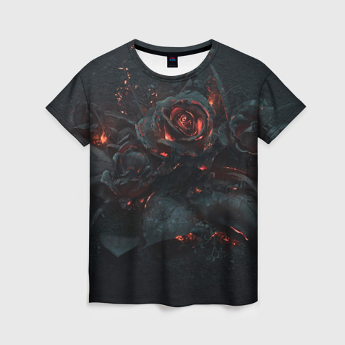 Женская футболка 3D с принтом Тлеющий розы, вид спереди #2