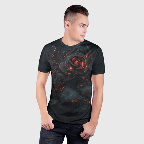 Мужская футболка 3D Slim с принтом Тлеющий розы, фото на моделе #1