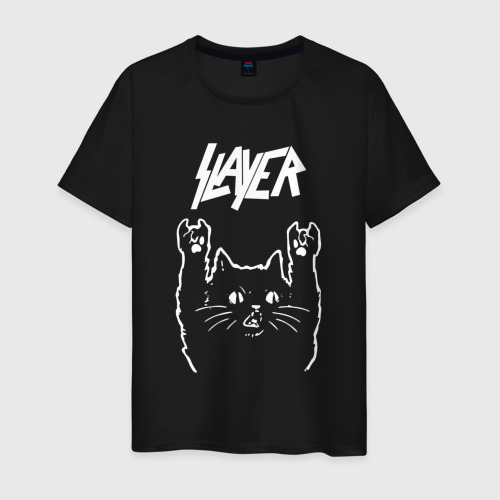 Мужская футболка хлопок Slayer Рок кот, цвет черный