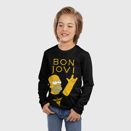 Детский лонгслив 3D с принтом Bon Jovi Гомер Симпсон Рокер, фото на моделе #1