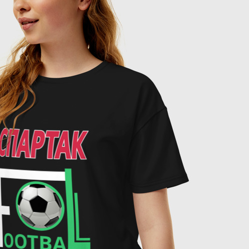 Женская футболка хлопок Oversize Футбольный мяч текст Спартак soccer ball spartacus text, цвет черный - фото 3