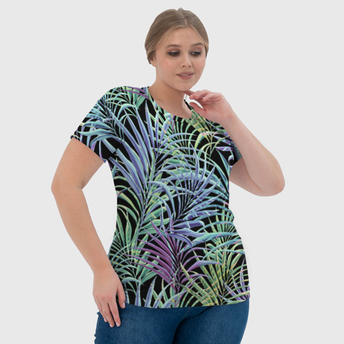 Женская футболка 3D Разноцветные Листья Пальм В Ночных Джунглях, цвет 3D печать - фото 6