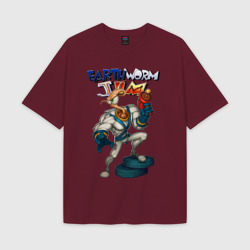 Женская футболка Oversize хлопок texturе Earth worm - Jim