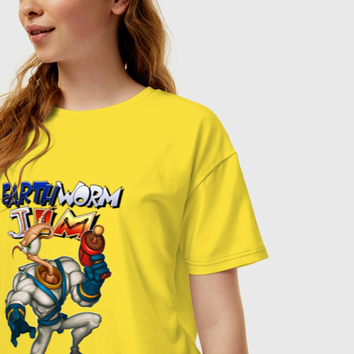 Женская футболка хлопок Oversize Earth worm - Jim, цвет желтый - фото 3