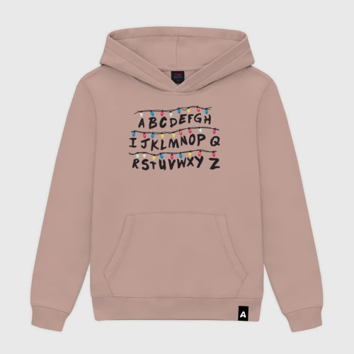 Женская толстовка хлопок с принтом Stranger things alphabet, вид спереди #2