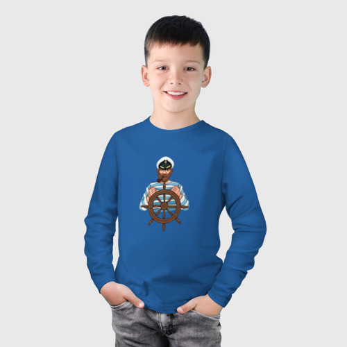 Детский лонгслив хлопок с принтом Моряк за штурвалом, фото на моделе #1