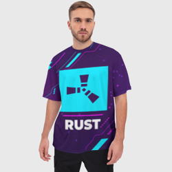 Мужская футболка oversize 3D Символ Rust в неоновых цветах на темном фоне - фото 2