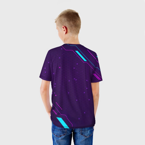 Детская футболка 3D Символ Rust в неоновых цветах на темном фоне, цвет 3D печать - фото 4