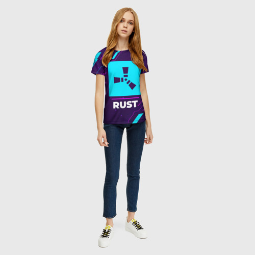 Женская футболка 3D Символ Rust в неоновых цветах на темном фоне, цвет 3D печать - фото 5