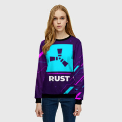 Женский свитшот 3D Символ Rust в неоновых цветах на темном фоне - фото 2