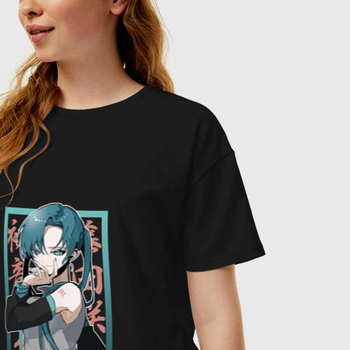 Женская футболка хлопок Oversize с принтом Hatsune Miku Drain, фото на моделе #1